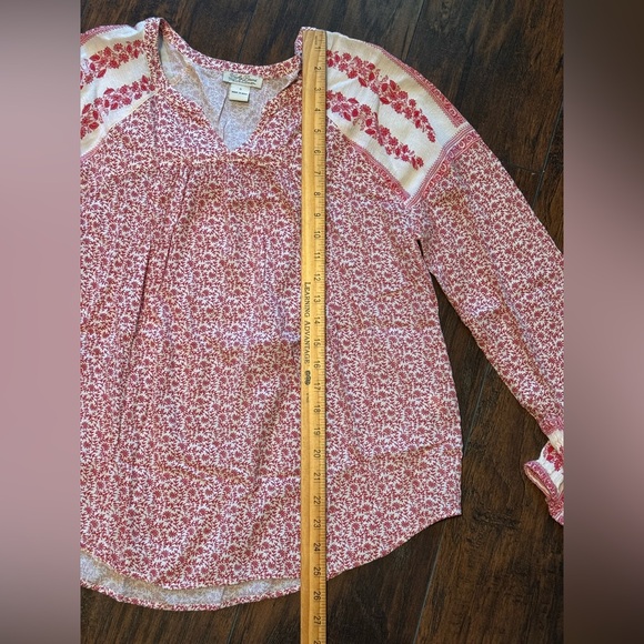 Lucky Brand Top Womens Small Red Floral V-neck Long Sleeve Boho Peasant - Picture 8 of 13